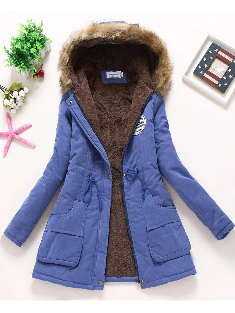 FTLZZ New Winter Coats Women Cotton-wadded Slim Jacket Thermal Warm Parkas Quilt Overcoat Poncho Jaqueta Casacos Feminina