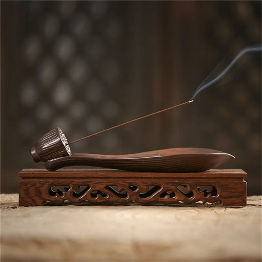 Buddha Incense Burner Ash Catcher Inserted Wooden Leaf Boat Incense Retro Crafts Home Décor for Meditation, Yoga ,Religious