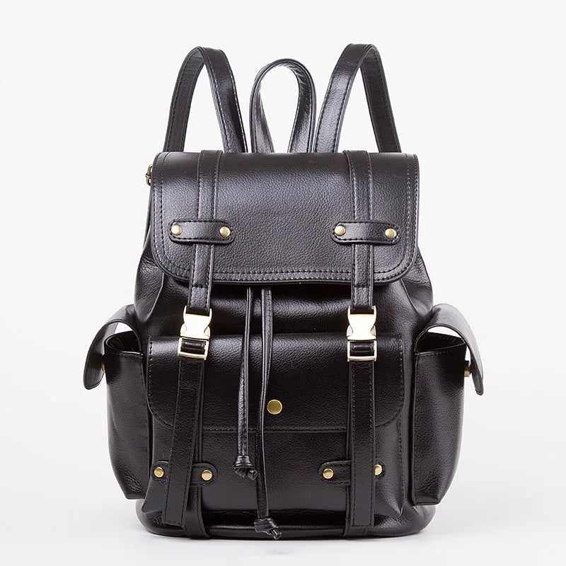 Vintage Leather Backpack Women Fashion Large Drawstring Rucksack School Travel Bag For Teenage Girls Mochilas Black Brown XA480H