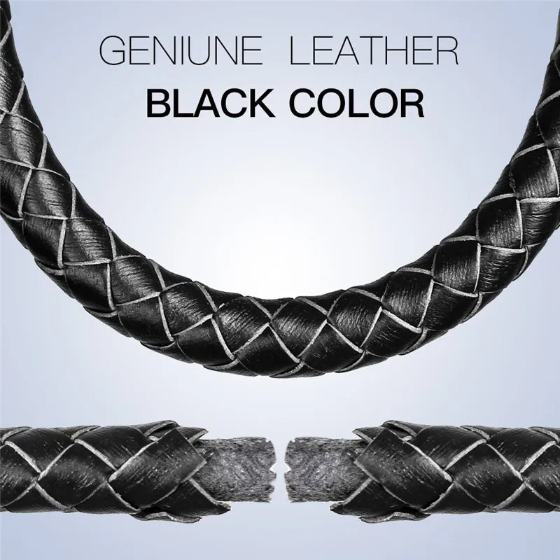 REAMOR Wild Style Men Wolf Head Bead 316L Stainless steel Genuine Braided Leather Bracelet & Bangle with Magnet Clasp Jewelry
