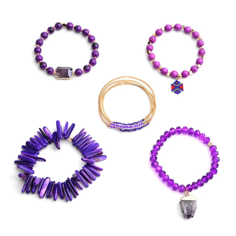 BOJIU Fashion Jewelry Noble Purple Bracelets For Women Simple Ag. Stone Charm Bracelet Hot Bohemian Bracelets & Bangles BCSET113