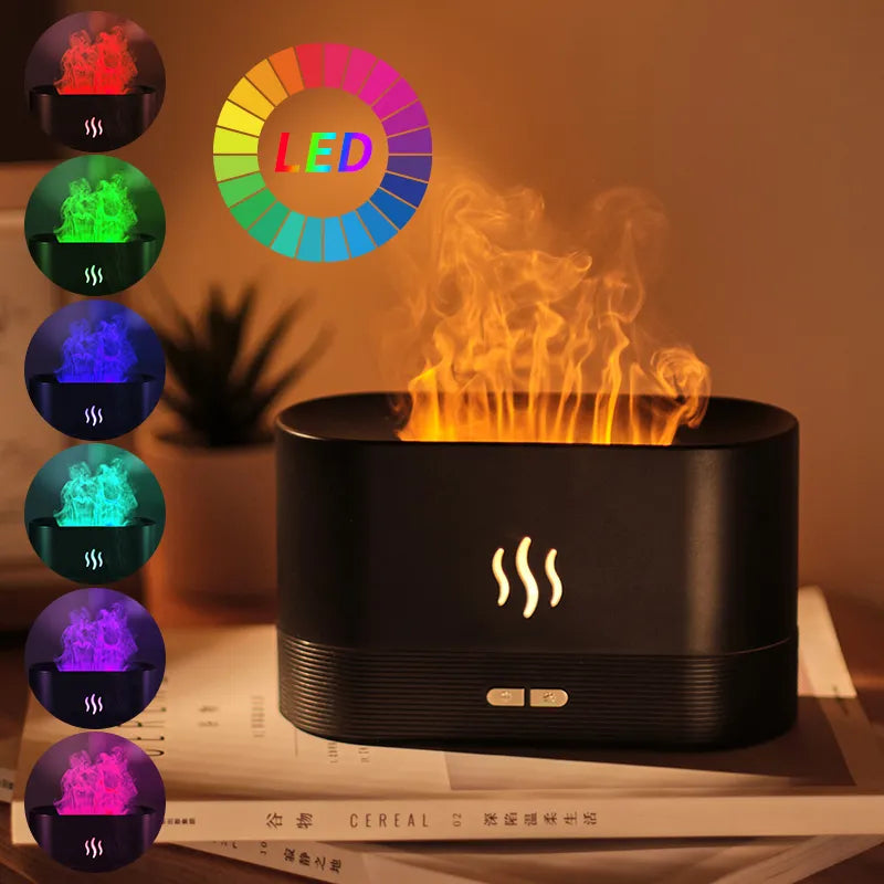 USB Simulation Flame Night Light with 250ML Water Tank Humidifier Aroma Diffuser for Home Office Bedroom Atmosphere Desk Lamp