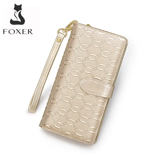 FOXER Brand Women's Long Cow Leather Wallets Ladies Clutch Bags Famous Designer Purses Women Purse Fashion Female Cowhide Wallet