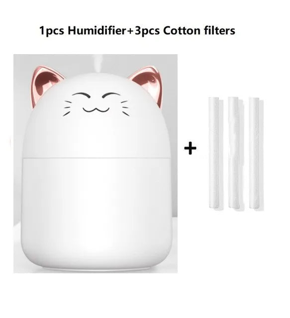 250ml Ultrasonic Air Humidifier Cute Pet Aroma Diffuser with Colorful Night Light Cool Mist Humidifiers for Home Office Bedroom