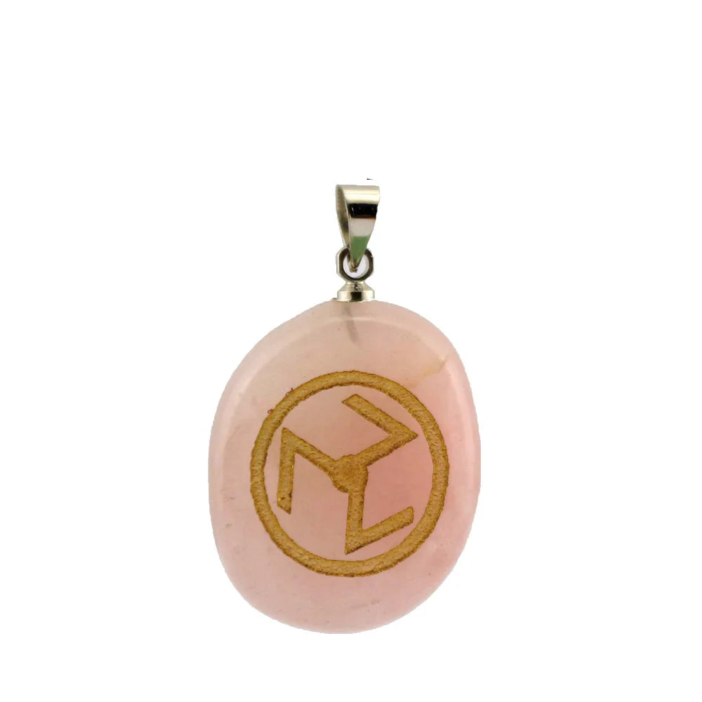 20x25mm Natural Stone Amethyst Pendant Runic Reiki Symbol Redstone Pendant For Jewelry DIY Necklace Sweater Chain Accessories