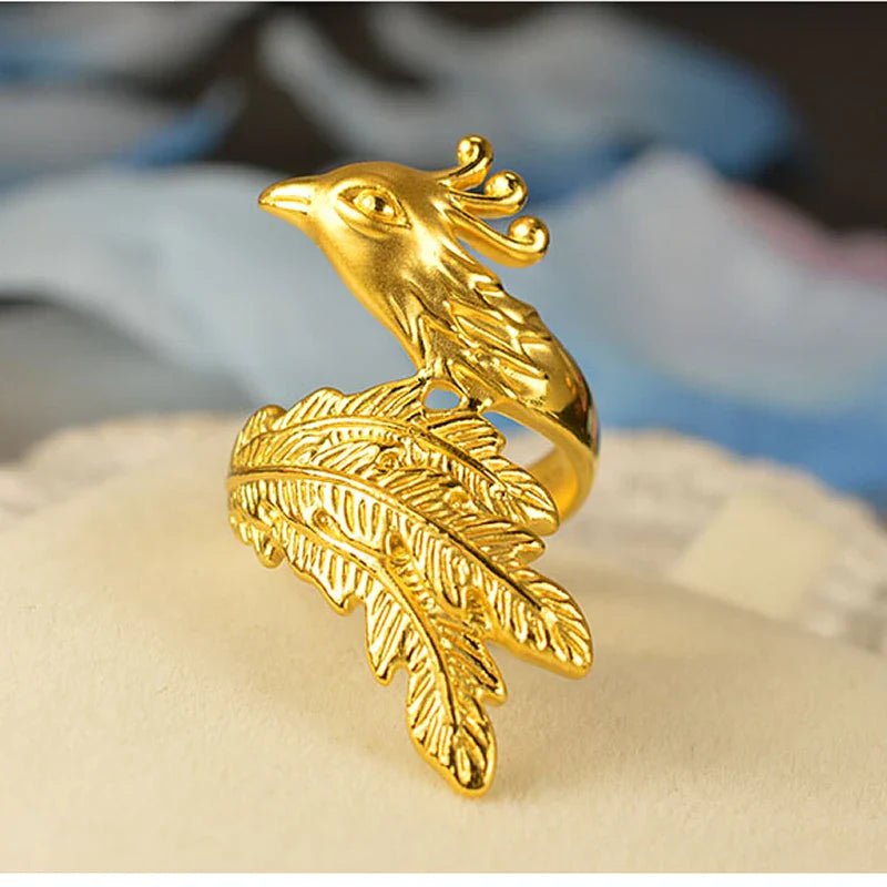 Amazing New Arrival 999 24K Yellow gold Vivid Phoenix Ring Women's Ring