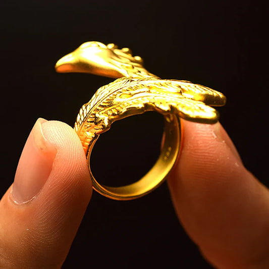Amazing New Arrival 999 24K Yellow gold Vivid Phoenix Ring Women's Ring