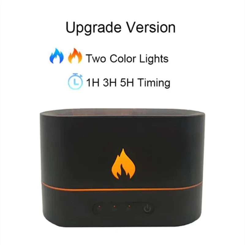USB Simulation Flame Night Light with 250ML Water Tank Humidifier Aroma Diffuser for Home Office Bedroom Atmosphere Desk Lamp